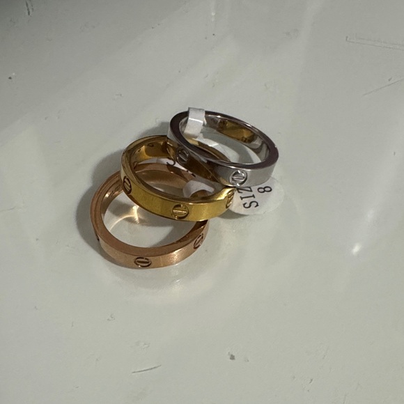 Gold and Silver Stacked Screw-Accent Rings - Women Jewelry - Picture 2 of 3